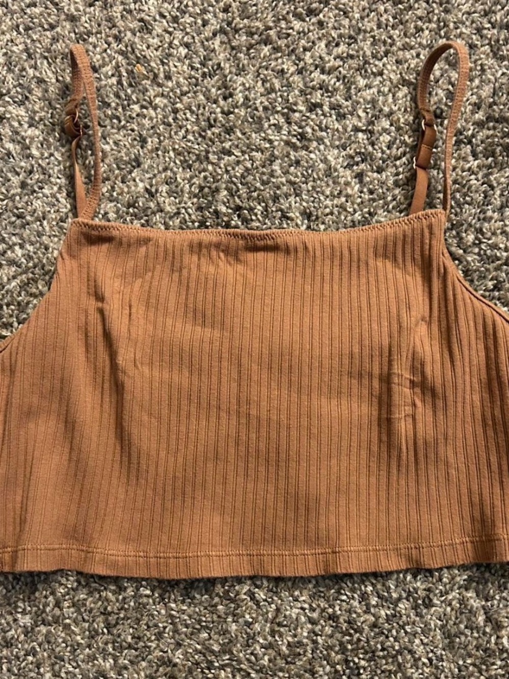 Ribbed Spaghetti Strap Crop Top in Rust